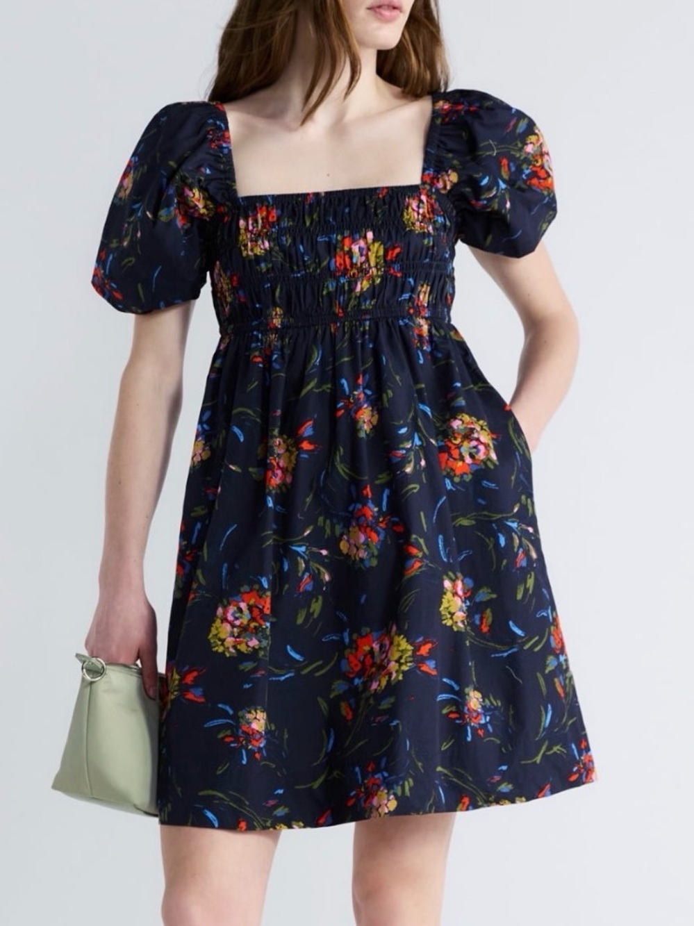 Navy Floral Smocked Square-Neck Dress - Picture 5 of 5